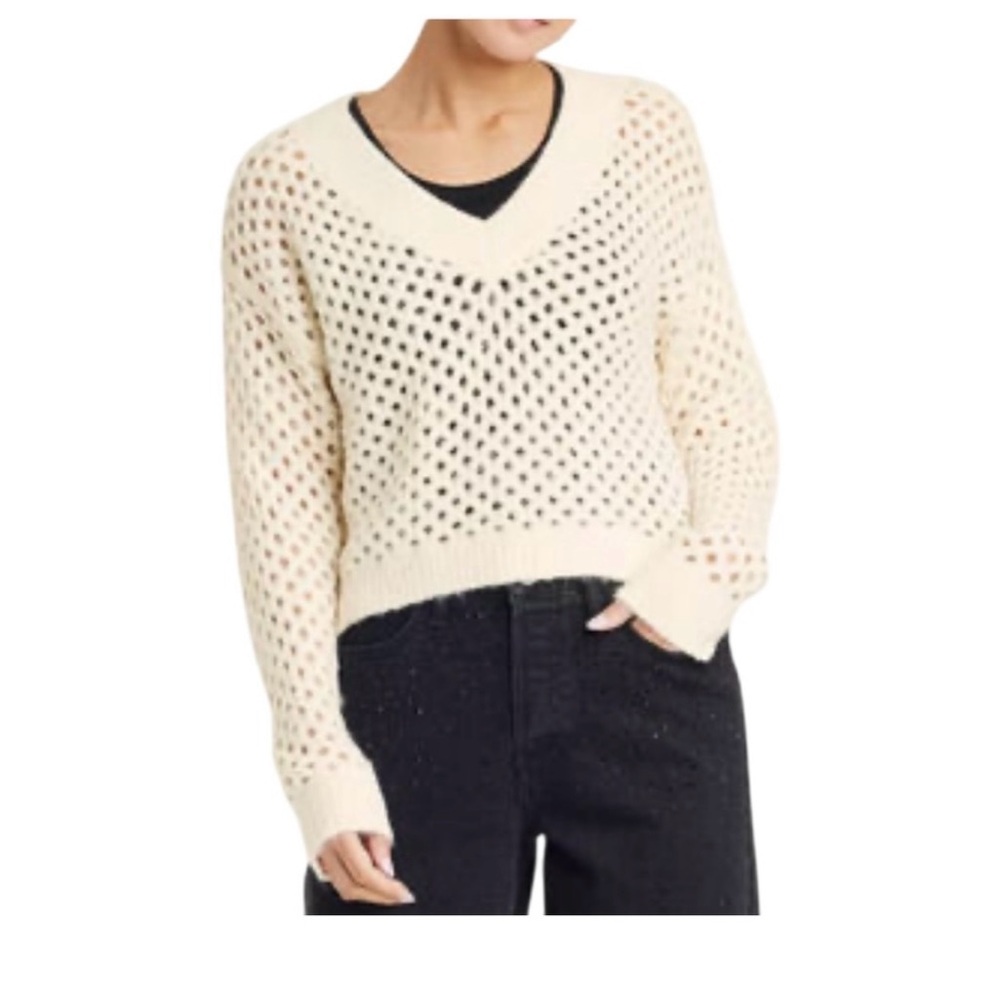 Universal Threads Crop Open Weave Cream Sweater